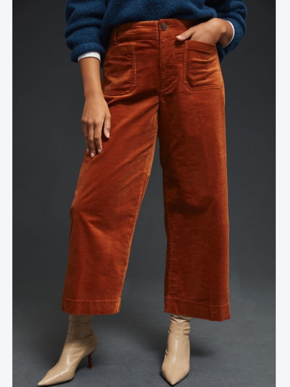 Anthropologie Maeve Colette Pants Women's Size 33 Cedar Corduroy Crop Wide Leg